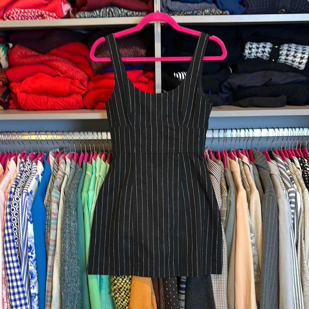 Madewell black and white pinstripe sleeveless scoop neck dress size 00 NWT